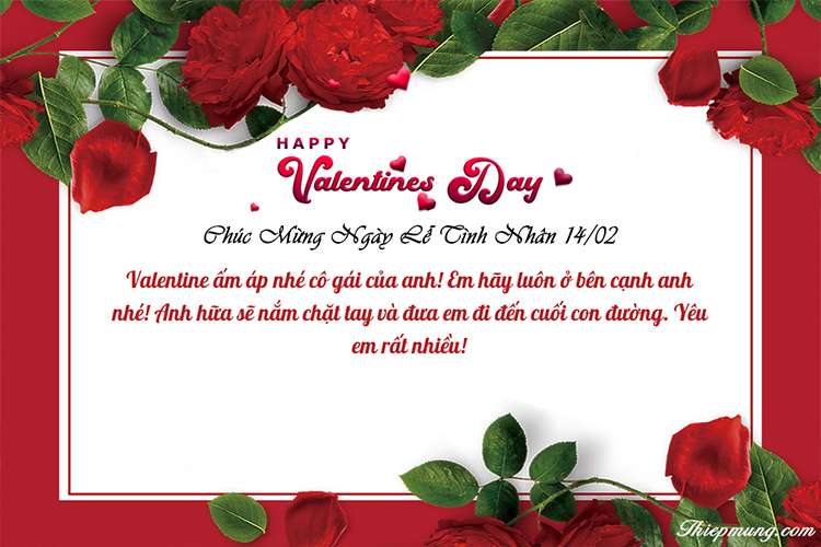 Viết lời chúc lên thiệp Valentine Lễ tình nhân với hoa hồng đỏ