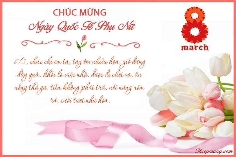 Thiệp chúc mừng 8/3: Quốc tế phụ nữ với hoa tulip đẹp sang trọng