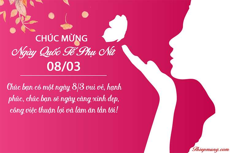 Mẫu thiệp màu hồng chúc mừng ngày Quốc tế Phụ nữ 8/3 ý nghĩa