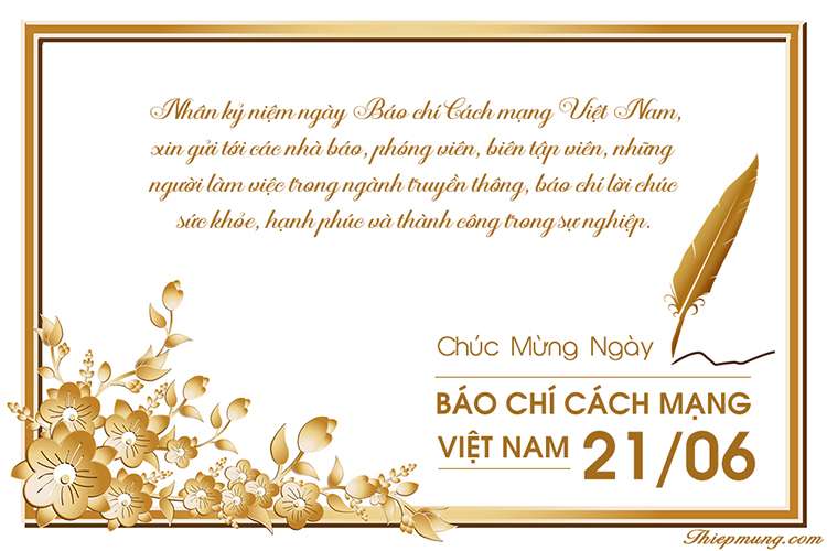 Tạo thiệp chúc mừng ngày báo chí Việt Nam mẫu hoa vàng sang trọng