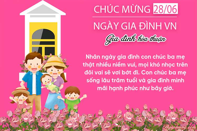 Làm thiệp hoa màu hồng chúc mừng Ngày Gia đình Việt Nam ý nghĩa