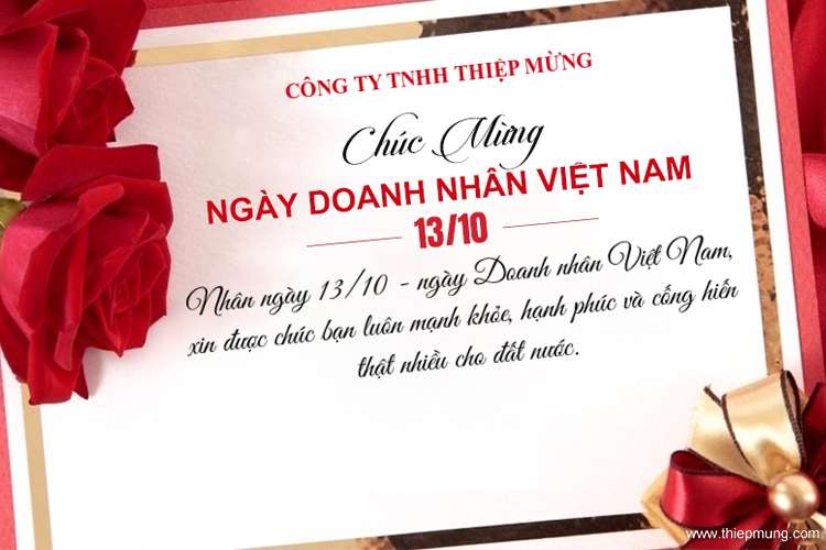 Thiệp hoa hồng chúc mừng ngày doanh nhân Việt Nam cho công ty
