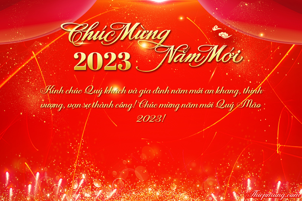 Tạo thiệp chúc mừng năm mới 2023 nền đỏ may mắn