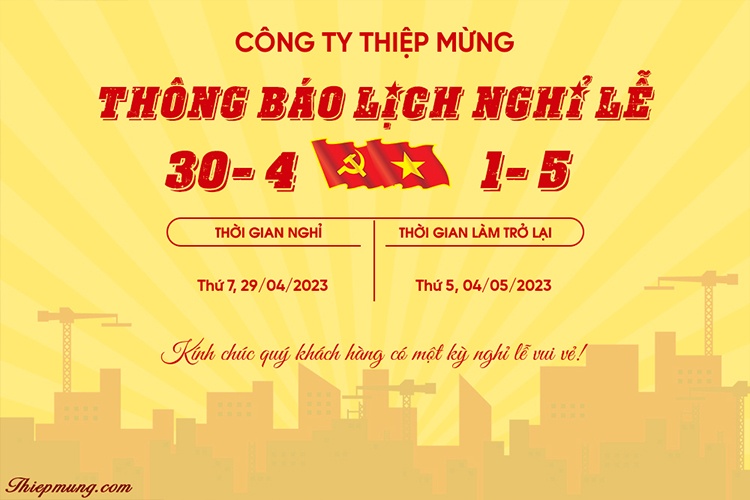 Thông báo nghỉ lễ Giải phóng Miền Nam 30/4 và Quốc tế Lao Động 1/5
