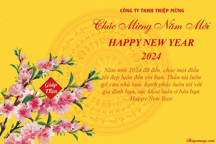 Mẫu thiệp chúc 2024 hoa đào - Tạo thiệp chúc mừng năm mới ý nghĩa