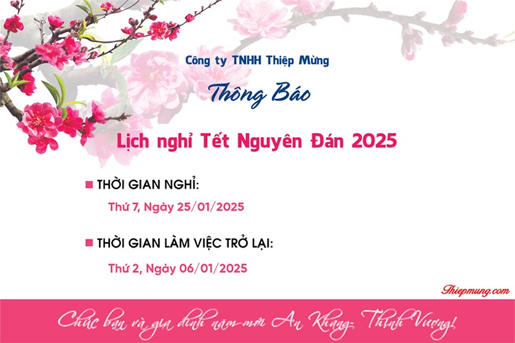 Mẫu thông báo nghỉ tết 2025 Ất Tỵ đẹp trực tuyến