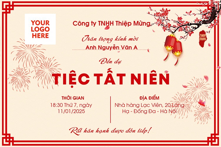 Mẫu thiệp mời tiệc cuối năm tất niên đẹp cho công ty