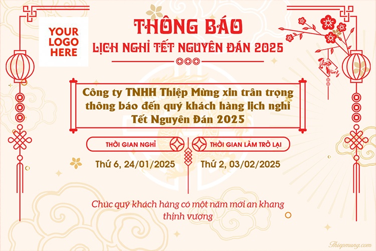 Tạo thông báo nghỉ Tết Nguyên Đán 2025 cho doanh nghiệp và cơ sở giáo dục