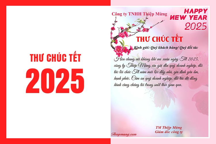 Thư chúc Tết 2025 mẫu hoa đào đẹp lung linh nhất