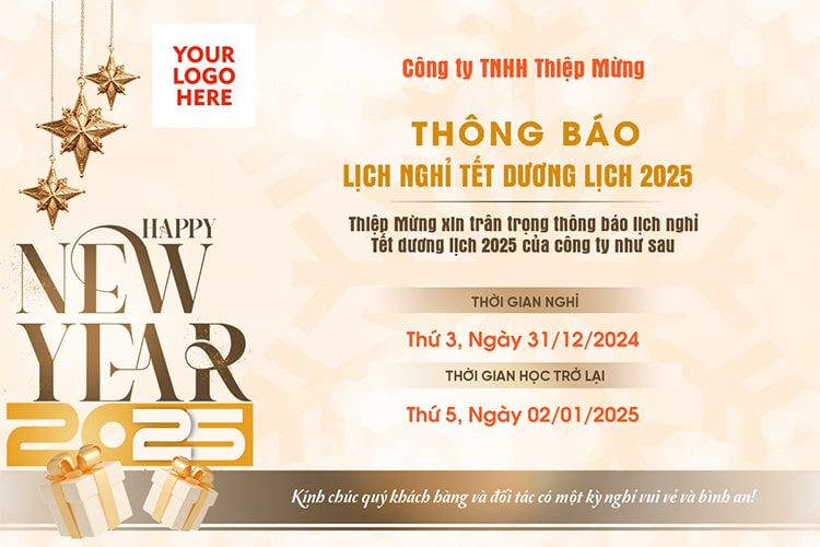 Mẫu thông báo nghỉ Tết Dương lịch 2025 miễn phí cho doanh nghiệp và cơ sở giáo dục