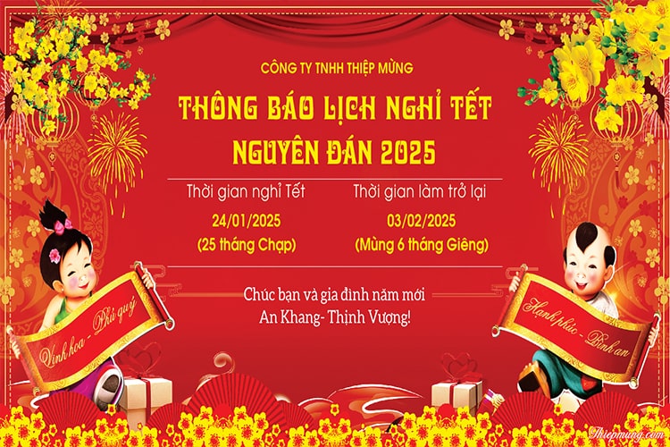 Banner thông báo nghỉ Tết 2025 trực tuyến tải miễn phí