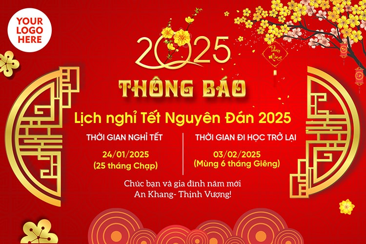 Mẫu thông báo lịch nghỉ tết  cho các trường học, trung tâm giáo dục năm 2025