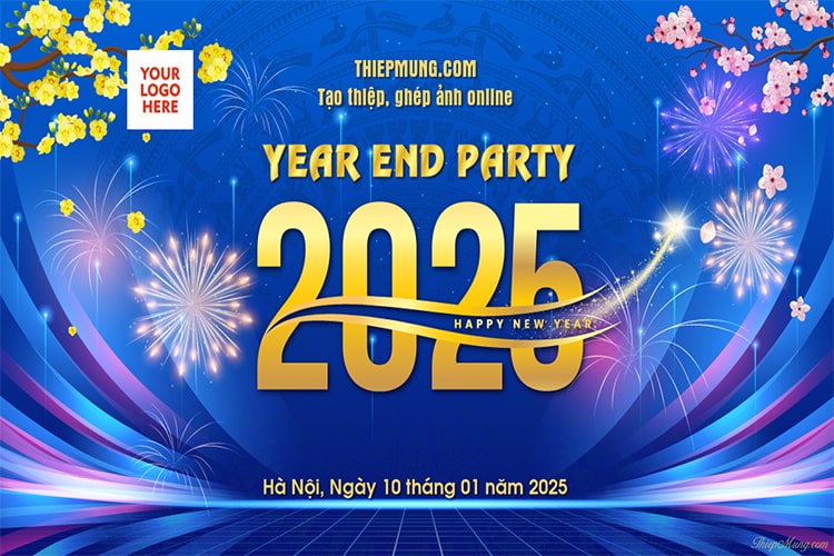 Tạo Backdrop Year End Party cho công ty trực tuyến