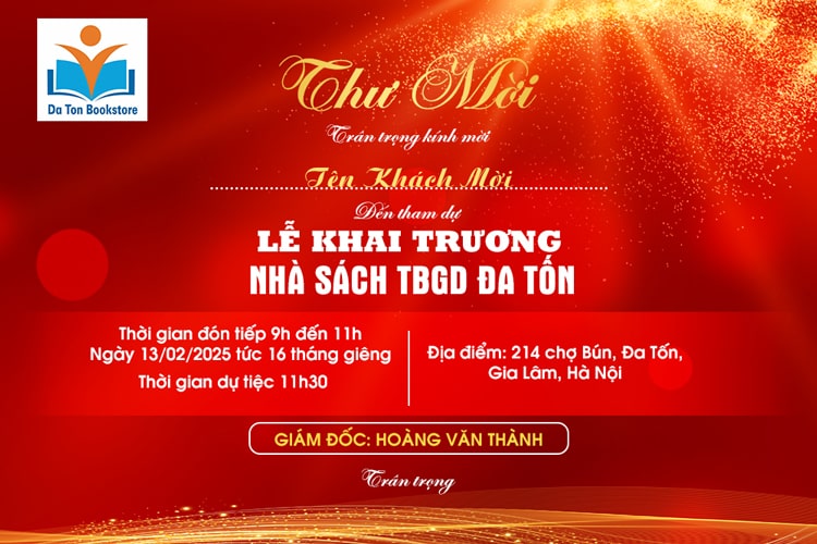 Thiệp mời khai trương nhà sách TBGD Đa Tốn