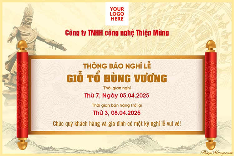 Tạo thông báo nghỉ lễ Giỗ Tổ Hùng Vương (10/3 Âm Lịch)