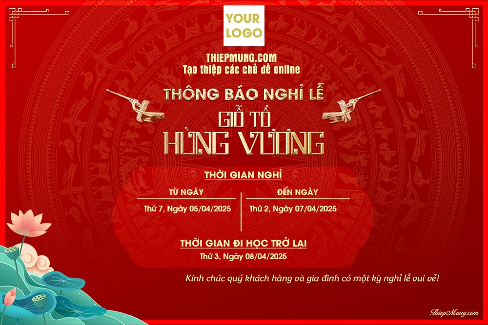 Tạo thông báo lịch nghỉ lễ giỗ tổ Hùng Vương