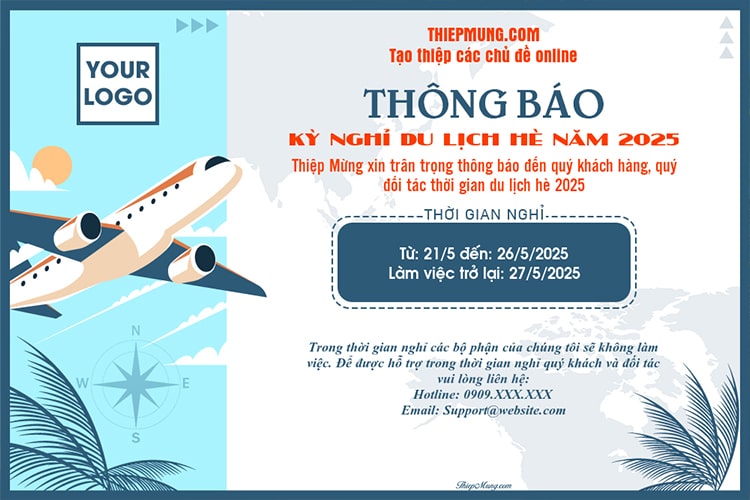 Tạo thông báo lịch nghỉ mát hè với thông tin công ty