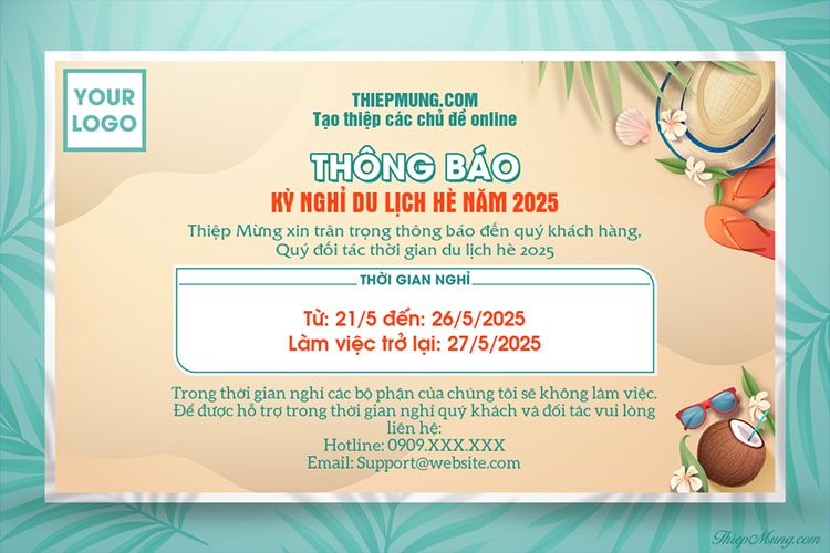 Tạo thông báo lịch nghỉ du lịch cho doanh nghiệp trực tuyến