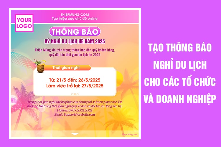Tạo thông báo lịch nghỉ du lịch cho các tổ chức và doanh nghiệp online