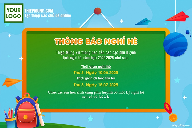 Mẫu thông báo nghỉ hè dành cho trường học trực tuyến