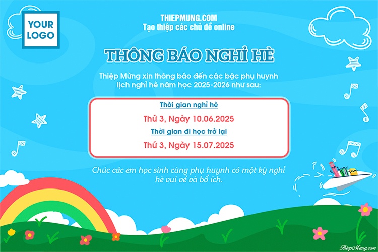 Tạo thông báo nghỉ hè dành cho trường học