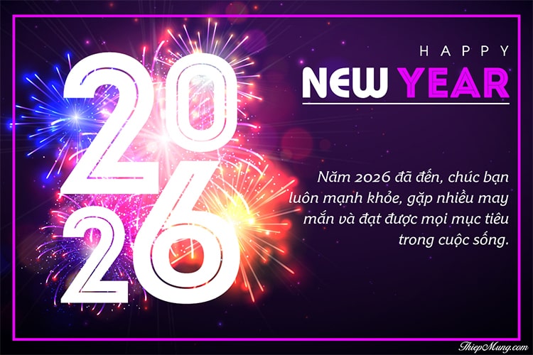 Thiệp chúc mừng năm mới 2026 pháo bông