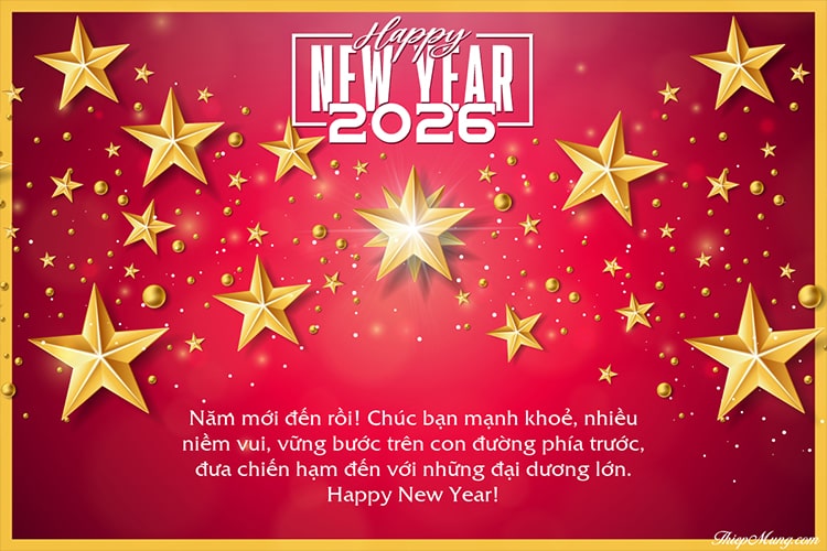 Thiệp ngôi sao chúc mừng năm mới 2026 lung linh ý nghĩa
