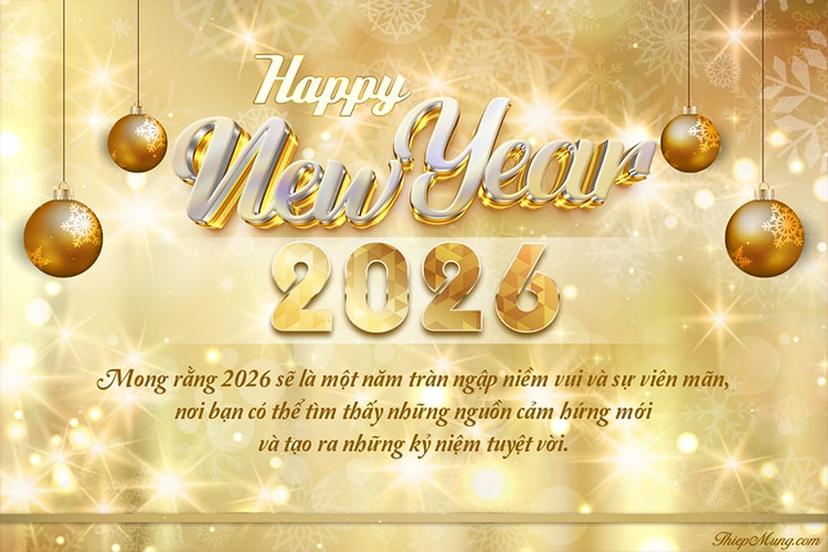 Miễn phí thiệp chúc mừng năm mới 2026 với đèn lấp lánh