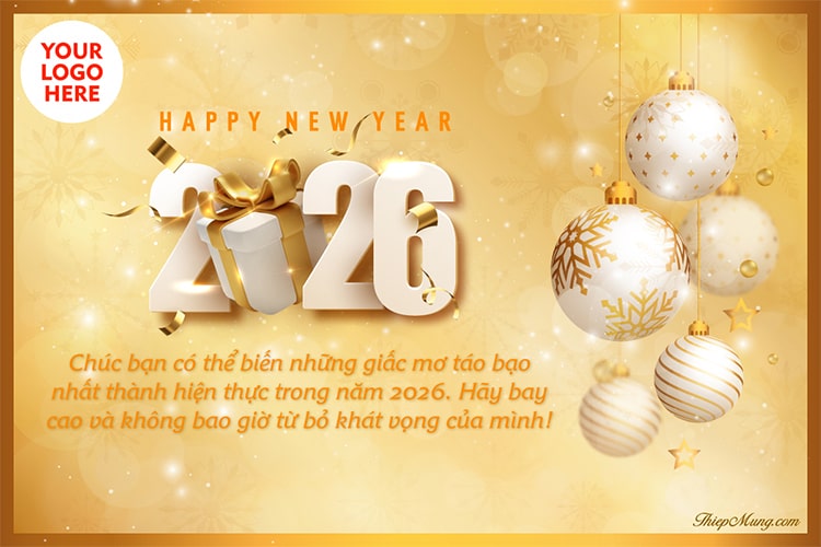 Hình ảnh chúc mừng năm mới 2026 cho khách hàng nền vàng sang trọng