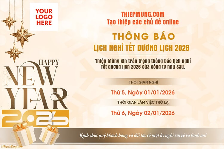 Mẫu thông báo nghỉ Tết Dương lịch 2026 miễn phí cho doanh nghiệp và cơ sở giáo dục