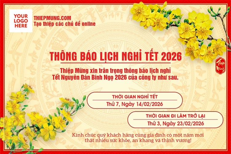 Tạo banner thông báo nghỉ Tết 2026 online miễn phí