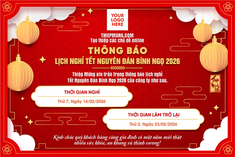 Tạo thông báo lịch nghỉ Tết Nguyên Đán chuyên nghiệp cho trung tâm giáo dục và doanh nghiệp