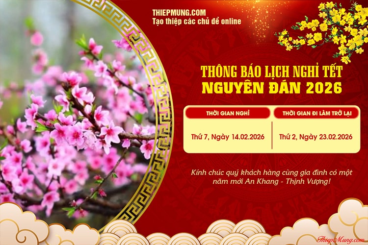 Tạo thông báo lịch nghỉ Tết chào xuân 2026 với ảnh