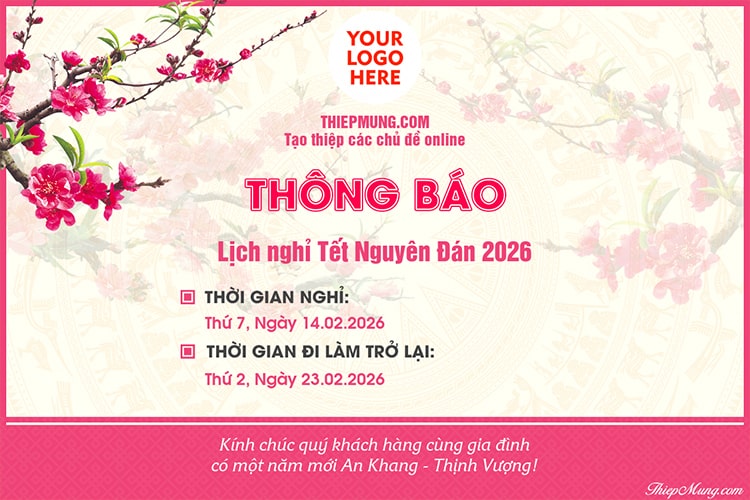 Mẫu thông báo nghỉ Tết 2026 đẹp, trang nhã
