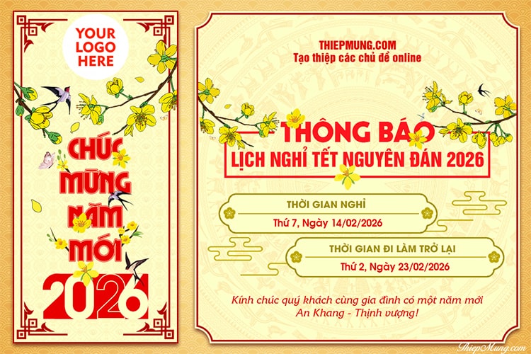 Tạo thông báo nghỉ Tết 2026 mẫu hoa mai