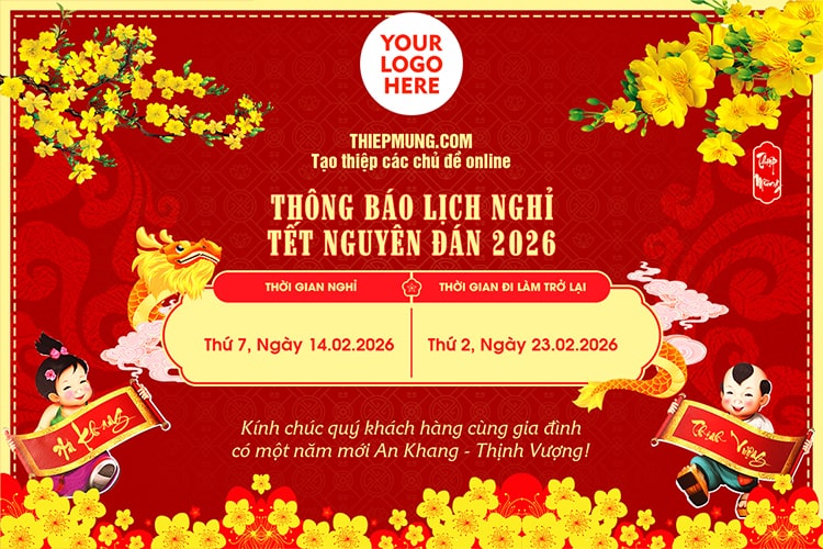 Banner thông báo nghỉ Tết 2026 trực tuyến tải miễn phí